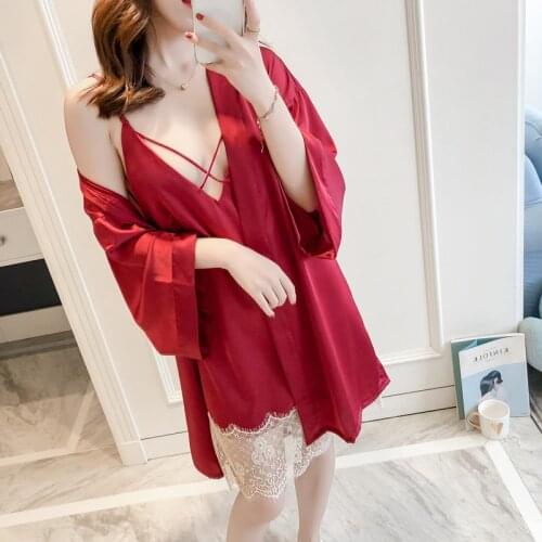 MECHCITIZ 2019 new silk robe for women sexy gown sets bathrobe sleepwear dress summer silk pajamas dress woman robe lingerie set