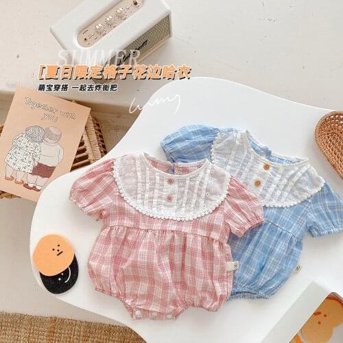 0-2 Years Baby Girls Sweet Style Plaid Jumpsuit