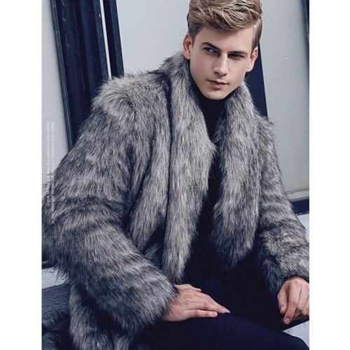 Faux Fur Fox European and American Coat Men Thick Vintage Loose Full Sleeve Turn-Down Collar Casual Clothing