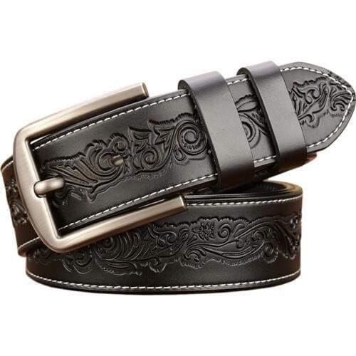 Mens luxury flower pattern belt leather men belts cinturones hombre pin buckle ceinture male business designer