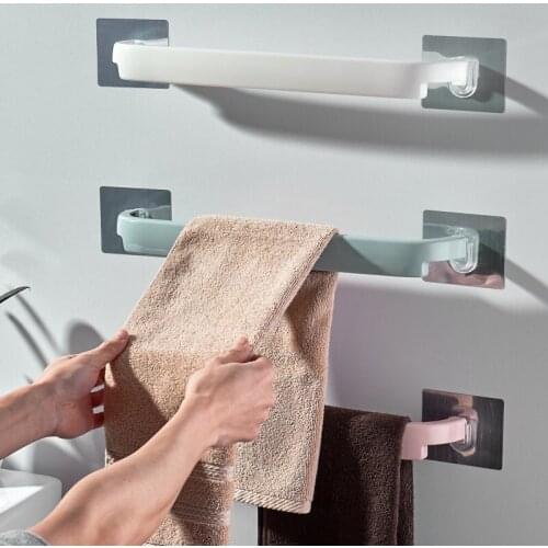 Bathroom Self-adhesive Towel Holder Shoes Organizers Home Decor Wall Mounted Towel Hanger Bar Shelf Hanging Hook Kitchen Gadgets