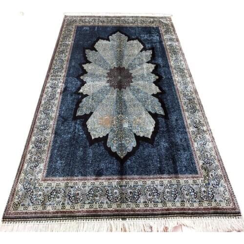 Seeykeep™ 8x11ft Exquisite Blue Floral With Cordoba Mezquita Dome Pattern Silk Handknotted Rug-NY3016244
