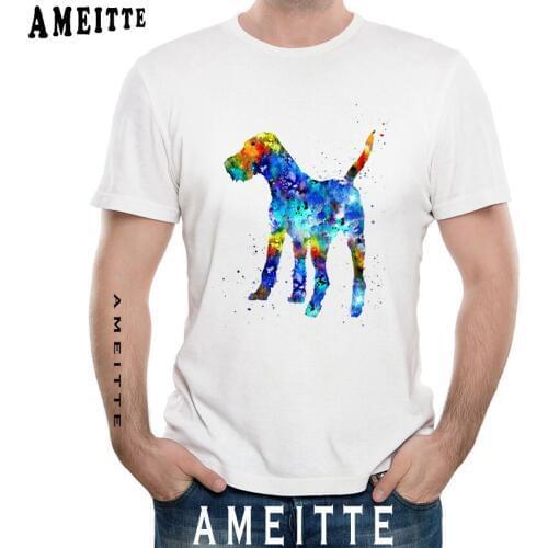 Cute Irish terrier watercolor Dog Print T Shirt Fashion Mens T-Shirt Summer Hipster Cool Tee Tops Man White Short Sleeve