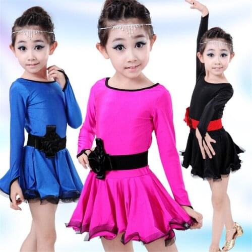 High quality Fall and winter childrens ballroom stage clothing girls Latin dance skirts long-sleeved dress Competition costumes