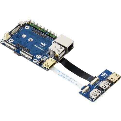 Waveshare CM4-IO-BASE-B + USB HDMI Adapter, for Raspberry Pi Compute Module 4