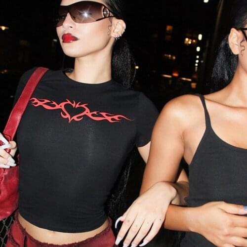 Goth Harajuku Punk 90s Vintage Grunge Graphic Streetwear T-Shirt Sexy Women Summer Harajuku Y2K Casual Women Slim Short Crop Top