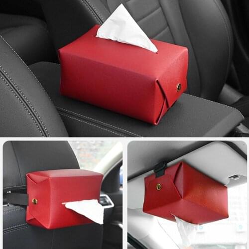 1pc Storage Case Car Leather Tissue Box Universal Solid Color Pumping Paper Bag Accessories for Car