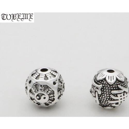 100% 925 Silver E Mi Tuo Fo Lotus Bead Sterling Silver Taichi Yinyang Bagua Symbol Beads Good Luck Jewelry Beads DIY Findings