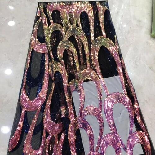 1Y/Lot mesh lace rainbow sequin dress african lace fabric for wedding decoration accessories