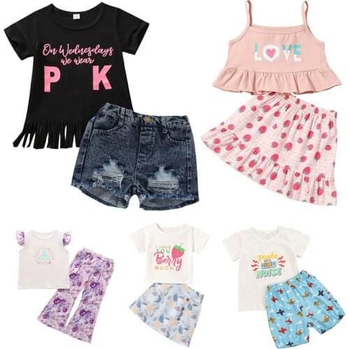Toddler Kids Girl Summer Floral Clothing Sets Babies Girls Letter Print Pink Cartoon Tops Shorts 2Pcs Outfits Suit Clothes JYF