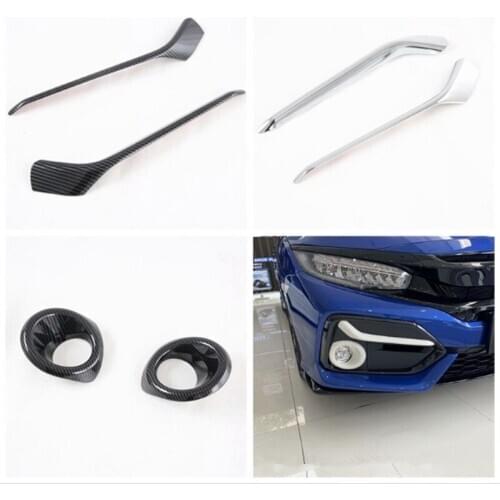 4Pcs Car Front Foglight Eyelid Foglight Lamp Ring Cover Trim Sticker Chrome ABS For Honda Civic Hatback 2020 Car Styling
