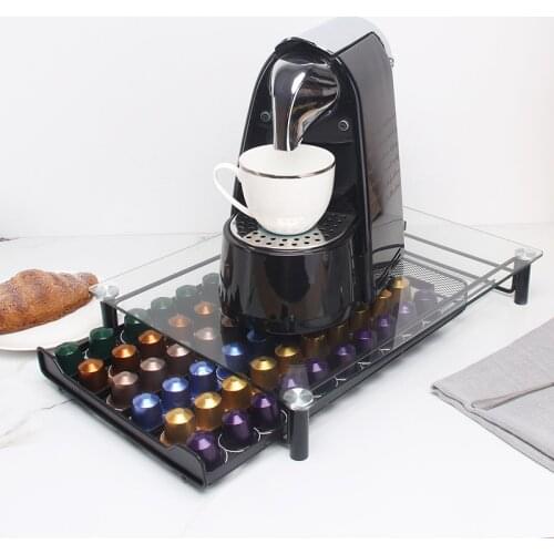 50 Capsule Nespresso Coffee Pod Drawer Rotating Coffee Capsule Glass Stainless Steel Coffee Holder Storage Rack