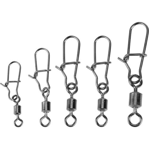 50PCS Fishing Accessories Lure Bait Connector Pin Bearing Rolling Swivels Snap Stainless Steel Snap Fishhook Lure Swivels Tackle