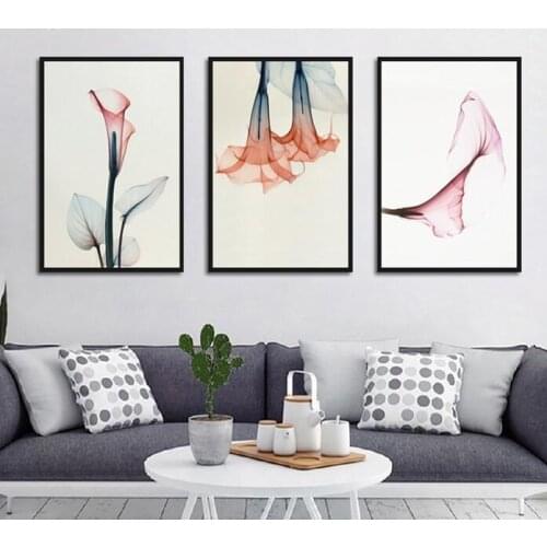 Abstract Lotus Lily Poster Canvas Painting Simplicity Modular Pictures Wall Art Home Decoration Unframed 3 Pieces