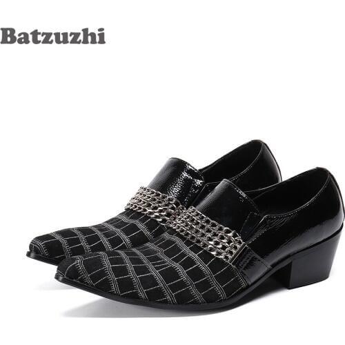 Batzuzhi Top Fashion Men Shoes Pointed Toe Black Leather Dress Shoes Men 6.5cm Heels Zapatos Hombre Business Footwear! Big Size