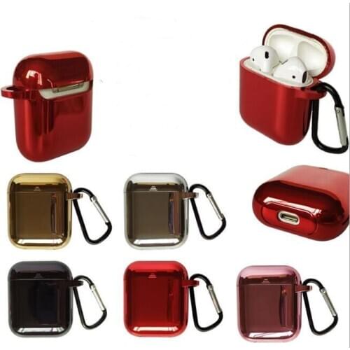 Free DHL for Soft TPU Electroplated Earphone shell for apple airpods box case with Hook Shockproof Earphone bag Protective Cover