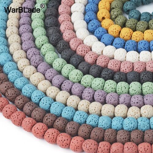 Natural Stone Volcanic Lava Beads Colorful Black Round Rock Lava Loose Beads 6mm-16mm For DIY Necklace Bracelet Jewelry Making