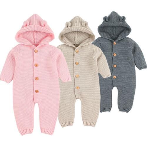 Baby Romper 3D Cartoon Bear Knitted Girls New Born Funny Jumpsuits Onesie Fashion Hooded Long Sleeve Toddler Childrens Overalls