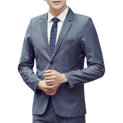 Men Single Breasted Solid Color Slim Blazer Vest Pants Suit 3 Pieces Set for Business