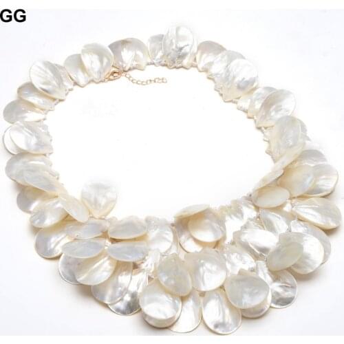 GG Jewelry 3 Strands Natural Huge 20x30MM White Shell MOP Top-drilled Mother Of Pearl Necklace 20" For Women