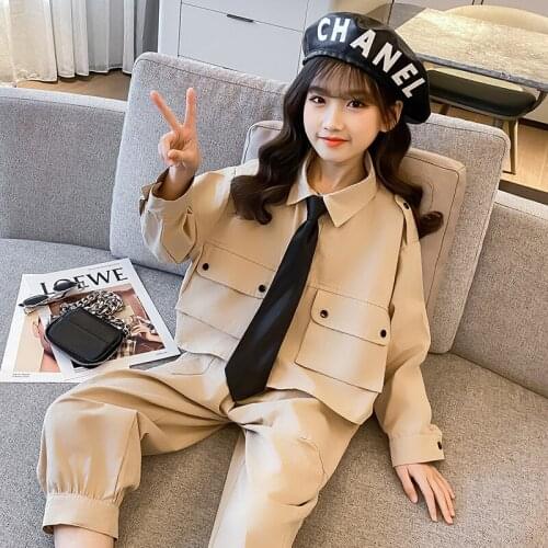 Teenage Girls Clothing Set Cotton Bowtie Shirts+Leisure Pants 2PCS Kids Streetwear Suit Set Spring Fall Girls Clothes Sets 4-14Y