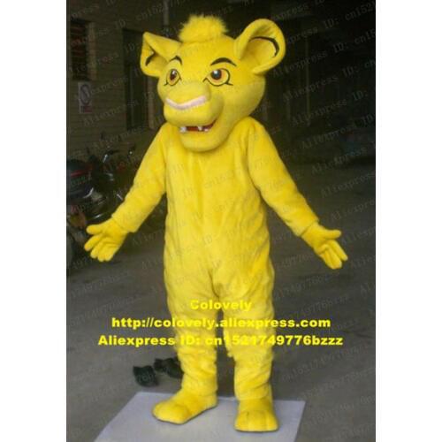 Happy Yellow Lion Lioness Mascot Costume Mascota Fancy Dress Yellow Plush Short Fur Hairs Yellow Ears Curve Eyebrow No.5622 FS