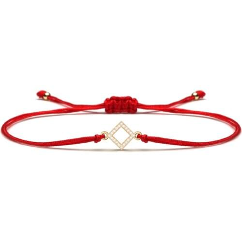 AAA Cubic Zirconia Stones Small Cute Quadrate Lucky Charm Bracelet Women CZ Crystal Brass Square Red String Braided Jewelry Gift