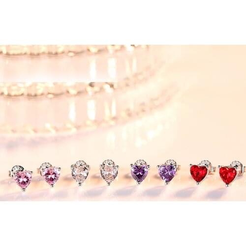 Cute Romantic Simple Style Stud Earrings Romantic Pink Heart Zirconia Stone Minimal Earring Piercing Cartilage Nail For Women