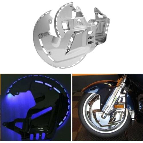 Motorcycle Chrome Brake Rotor Covers Blue LED Ring Of Fire For Honda Goldwing GL1800 2001-2017 F6B 2013-2017