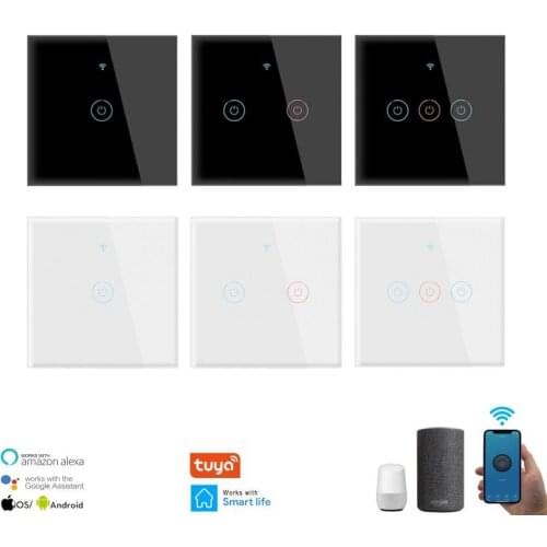 Wifi Wall Touch Switch 1 2 3 Gang 220V Tuya Smart Home Support Alexa Google Home EU No Neutral Wire Required Smart Light Switch