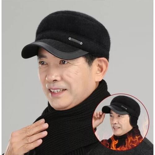 New Men Winter Hat With Earflaps Beret Dad Hat Winter Warm Hats for Men Flat Cap Middle-aged and Elderly Hat