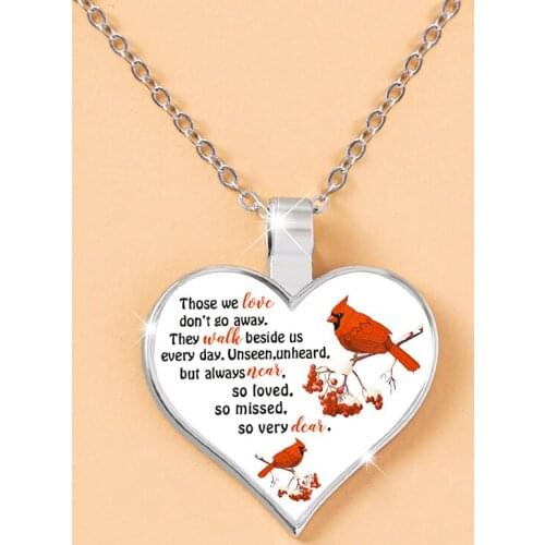 European Robin Redbreast Bird Necklace Romantic Love Heart Memorial Inspirational Epoxy Necklaces For Women Gift