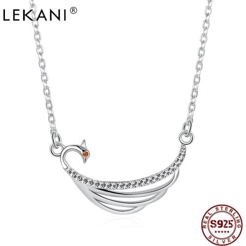 LEKANI 925 Sterling Silver Peacock Necklace For Women Cubic Zircon Necklace Pendant Ladies Wedding Party Classic Fine Jewelry
