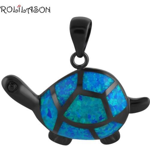 Floating charms Tortoise design Blue Fire Opal Silver Stamped Necklace Pendants for women Fine Fashion jewelry OP538