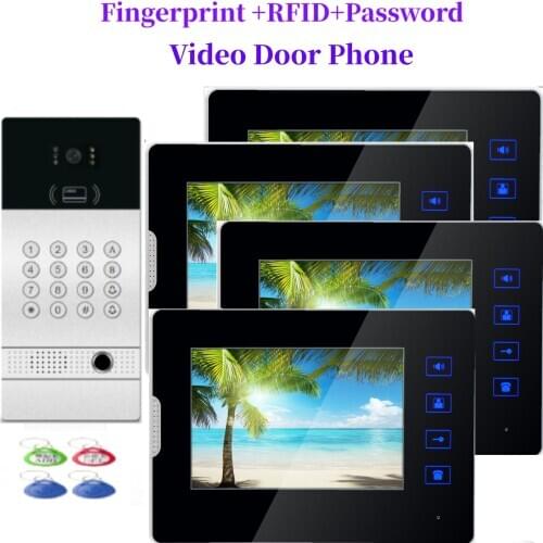 7 inch Wired Video Door Phone Visual Video Intercom Two-way Audio Intercom Fingerprint With Waterproof Outdoor IR Camera
