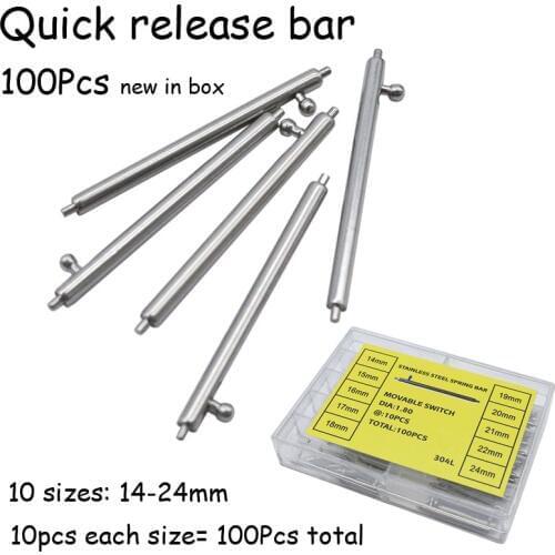 100Pcs Stainless Steel Watch Strap Quick Release Spring Bar Pins Watch Repair Tool Band Pin 14mm 15 16 17 18 19 20 21 22 24mm