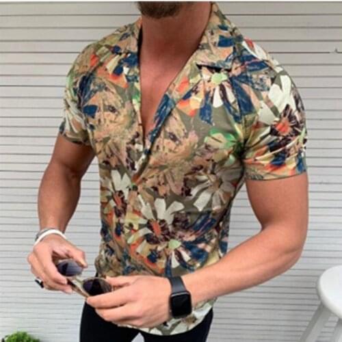 Fashion Mens Printing Short Sleeve Shirt Soft Thin Summer Standard Holiday Casual Shirt Hawaiian Holiday Shirt