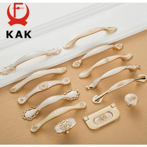 KAK White Amber Gold Cabinet Handle Kitchen Handle Luxury Wardrobe Door Pulls Drawer Knob Fashion Furniture Handle Door Hardware