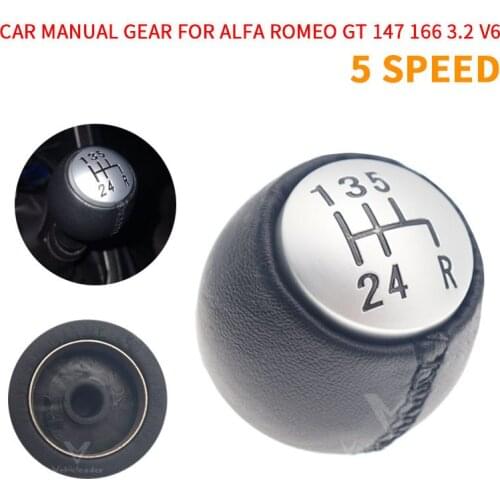 5 Speed PU Leather Car Auto Manual Gear Shift Knob Lever Shifter Handball Round 55347088 For Alfa Romeo GT 147 166 3.2 V6