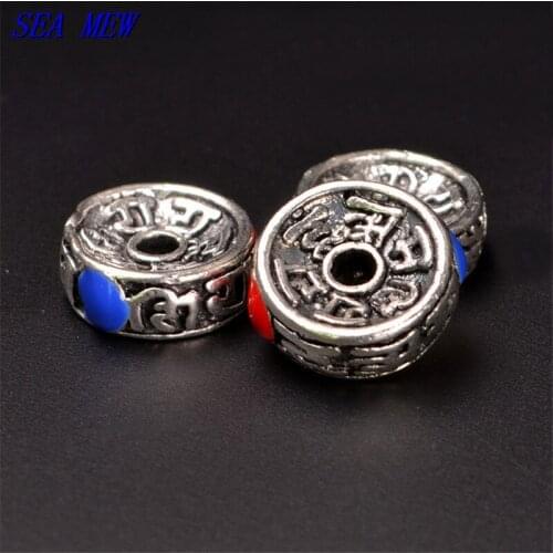 SEA MEW 5PCS 8mm 10mm 12mm Round Metal Copper Drops Of Glaze Spacer Beads Flat Beads For Jewelry Making