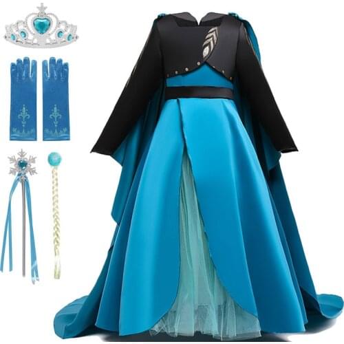 Snow Queen 2 Halloween Girls Anna Princess Costume Anna Dress with Long Cape Child Christmas Birthday Party Cosplay Fancy Dress