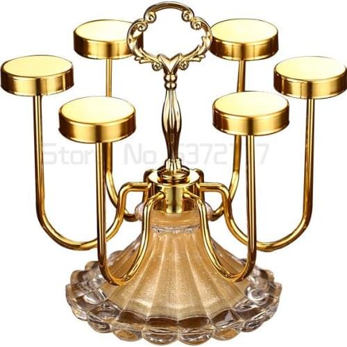 Glass Teacup Metal Drain Rack European Rotating Cup Holder Afternoon Tea Glass 6 Piece Set Upside Down Cup with Acrylic Tray