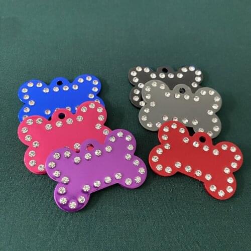 Pet Products Mix Colors 40*27MM Rhinestone Pet ID Tags Personalized Dog Cat Tags Aluminium Alloy Dog Name Tags Free Shipping