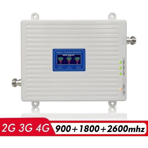 Voice+2G 3G 4G Network Tri Band Signal Amplifier GSM 900Mhz+DCS LTE 1800(B3)+FDD LTE 2600(B7) Cell Phone Signal Booster Repeater