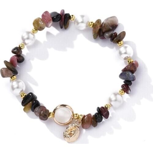 FYJS Unique Light Yellow Gold Color Irregular Shape Tiger Eye Stone Stretchy Bracelet Green Aventurine Jewelry