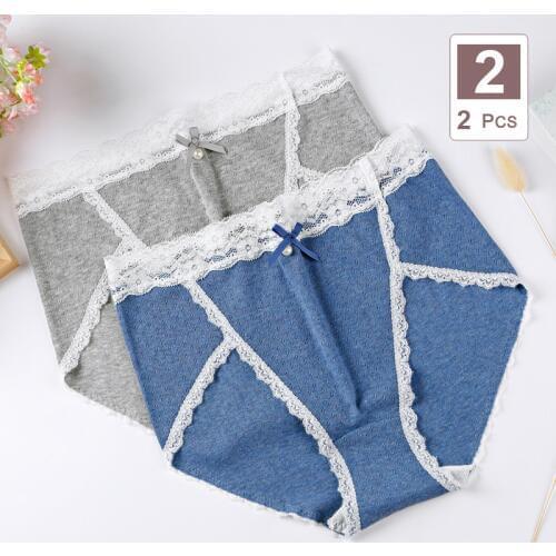 Women Cotton Panties of Large Size with High Waist Sexy Lace Bow Cute Cotton Briefs Plus Size Kawaii Underwear Female 7xl