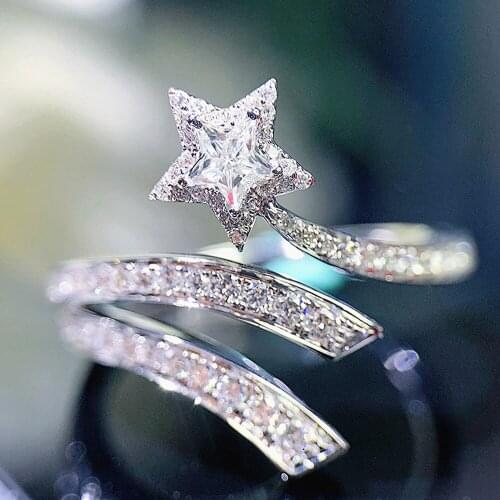 Chic Stars Crystal Zircon Diamonds Gemstones Rings for Women White Gold Silver Color Fine Fashion Jewelry Wedding Party Gifts