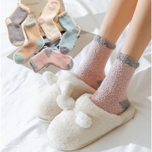 Women autumn winter thickening warm coral velvet socks ladies thicken floor socks casual solid color long socks hosiery