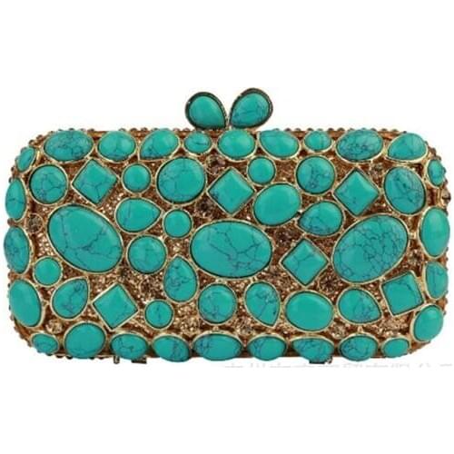 Women red/blue/green stone Crystal diamond Evening bags for wedding Clutches bags Minaudiere Bag Cocktail Metal Handbag Purse