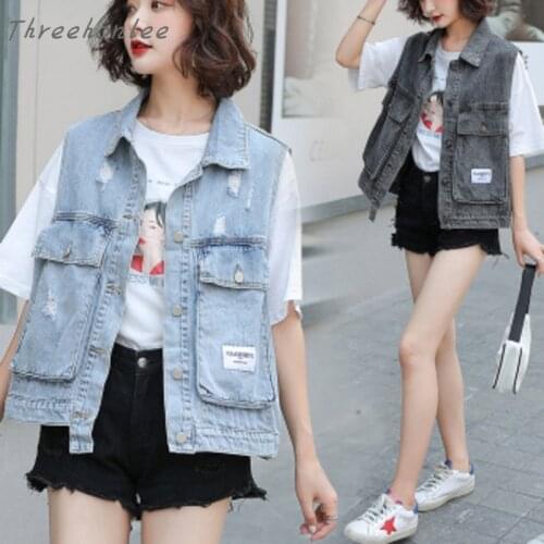 2021 Fashion New Women Denim Vest Spring And Summer Womens Work Clothes Korean Loose Sleeveless Denim Casual Vest Jacket